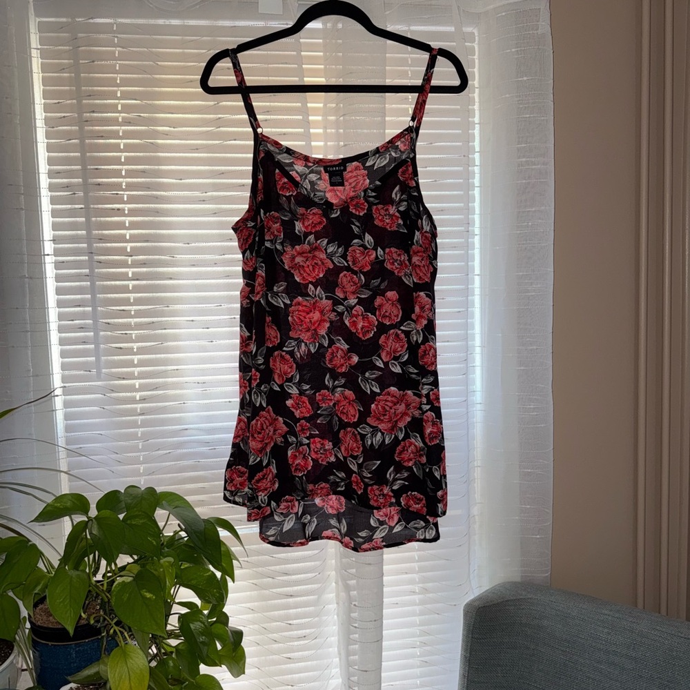 Torrid Black and Red Floral Camisole